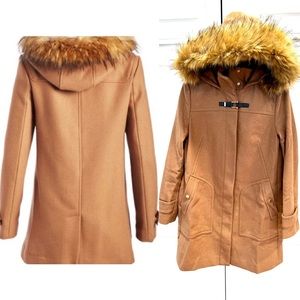 Cole Haan Faux Fur Trim Hooded Toggle Walker Coat